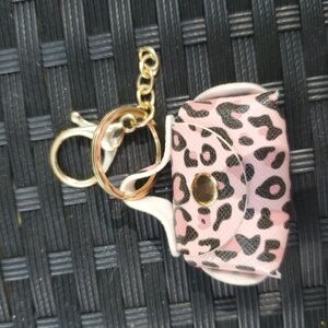 Mini Bag Charm Keychain Animal Print Black Pink Goldtone Leopard